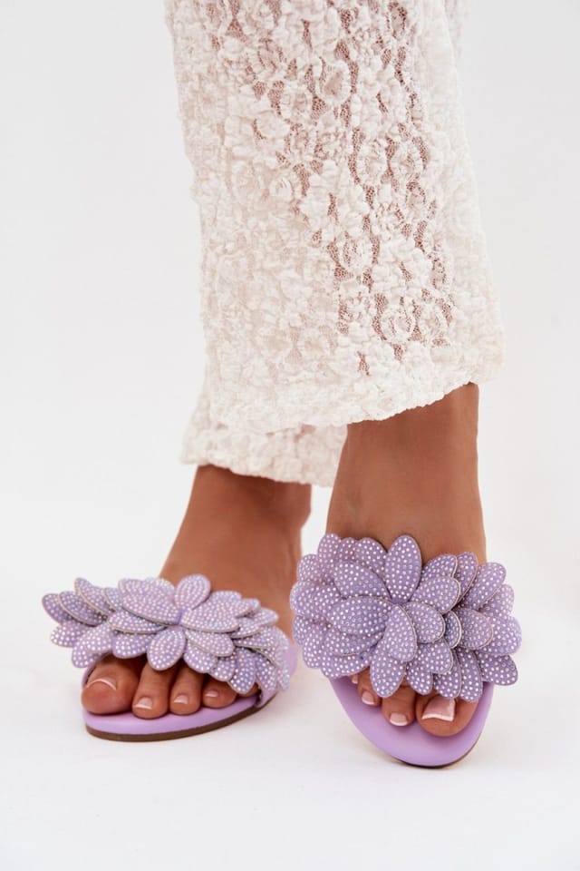 Love Lace Love Lace Women's Step in Flat Sole Sandals with Decorative Front Ornament in Violet - 3