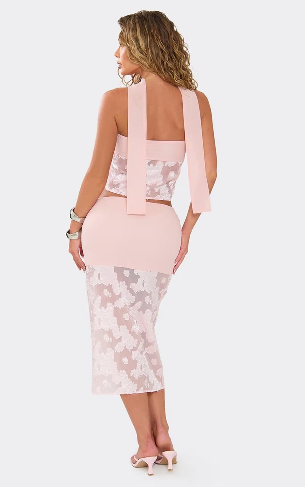 EGO Pink Floral Panel Midi Skirt Set In Pink