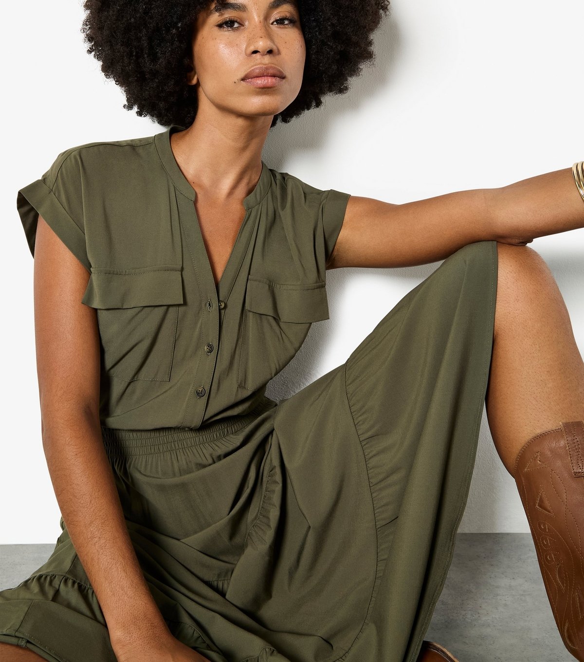 Apricot Women's Dark Khaki Tiered Midaxi Dress Apricot New Look - 2