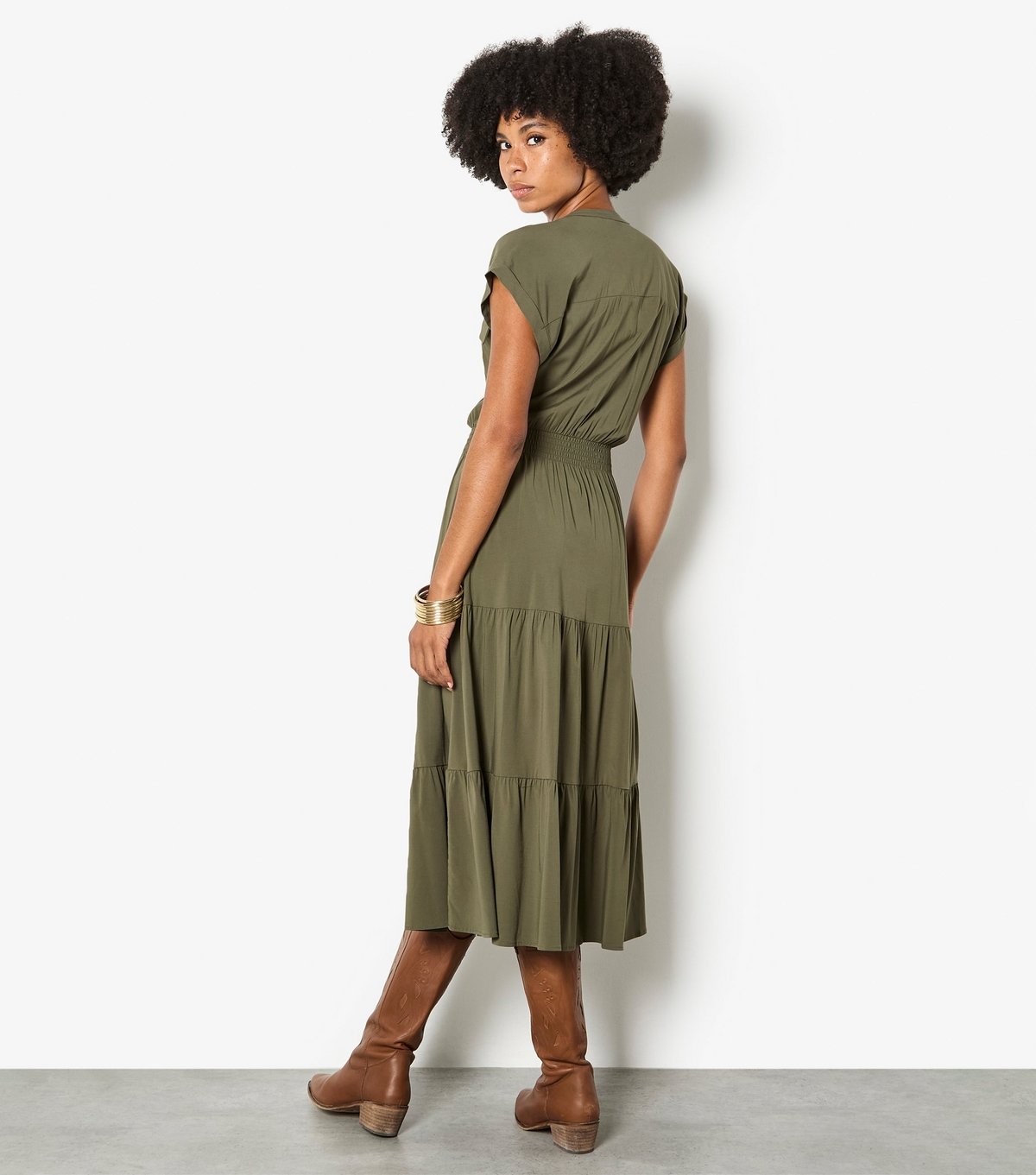 Apricot Women's Dark Khaki Tiered Midaxi Dress Apricot New Look - 3