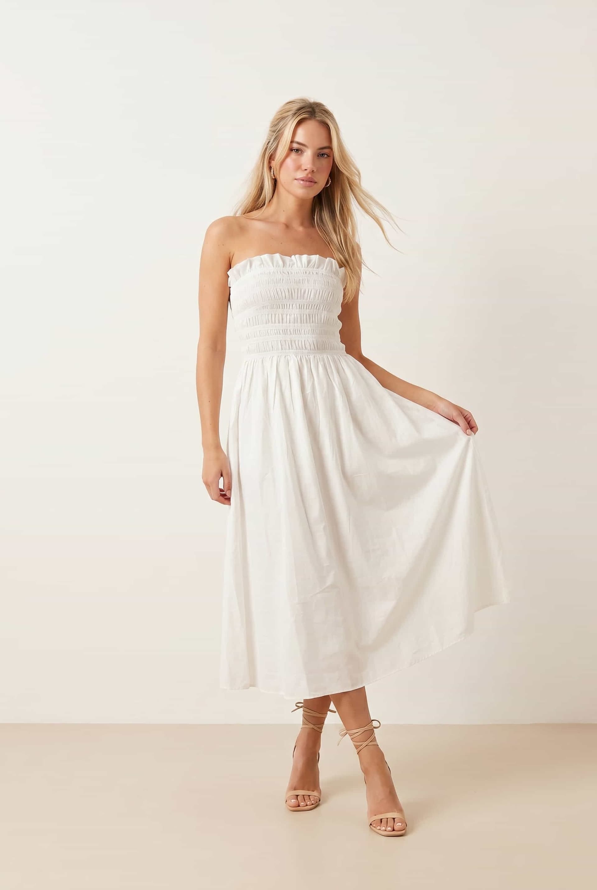 Style Cheat Style Cheat Women's Betty Cotton Shirred Bandeau Dress in White