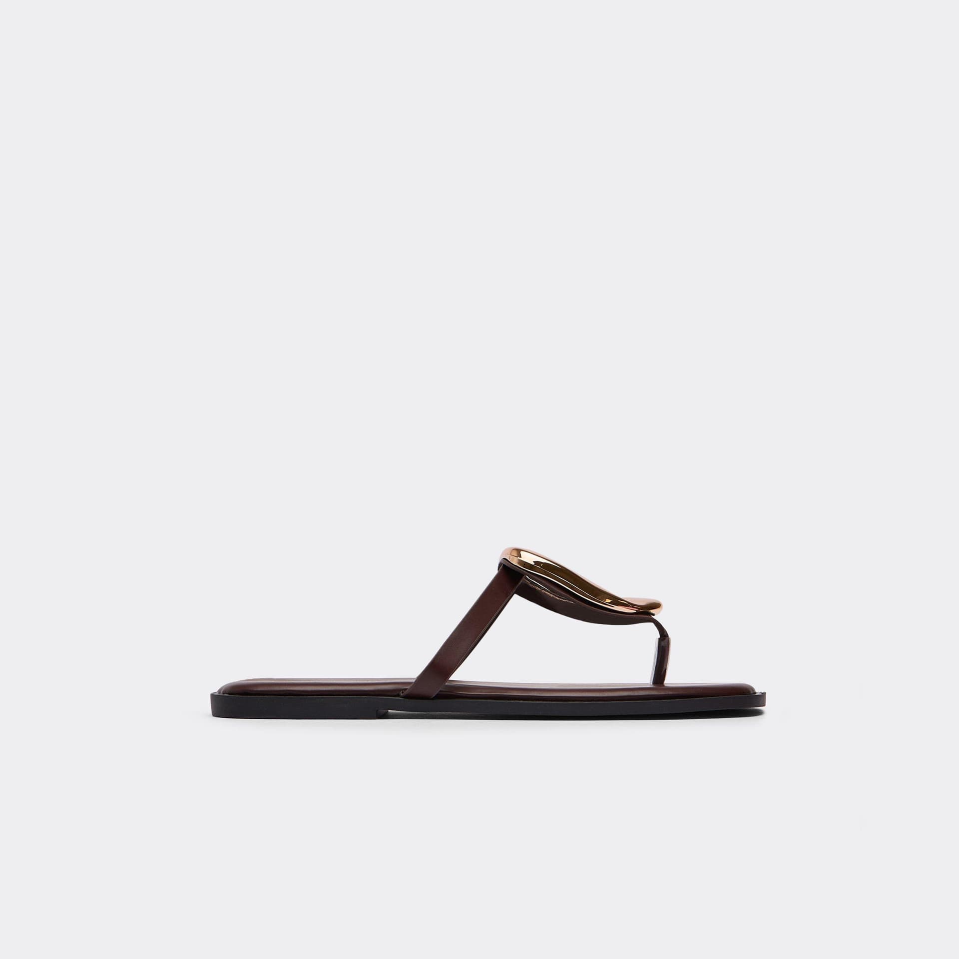 EGO Dreamer Ring Detail Thong Strap Flat Slider Sandal In Brown Faux Leather, Women's Size UK 3