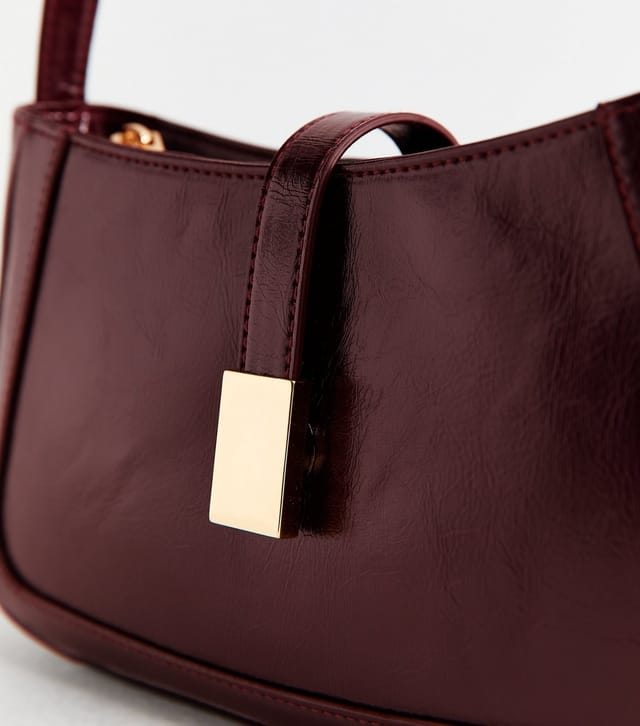 New Look Dark Burgundy Faux Leather Clip Detail Shoulder Bag Vegan New Look - 3