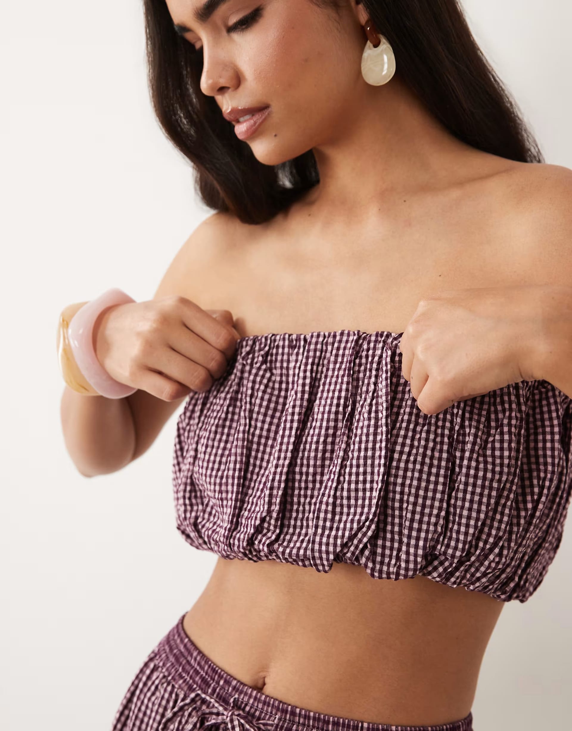 ASOS Bandeau & Shorts Set in Pink Gingham
