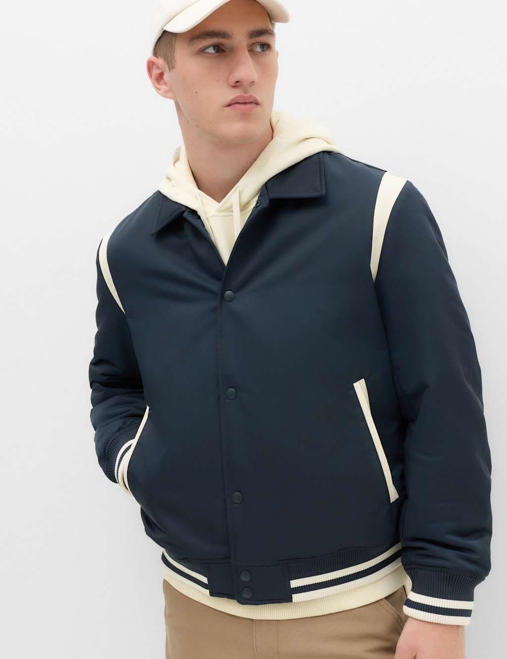 Marks & Spencer M&S Satin Padded Varsity Bomber Jacket Navy