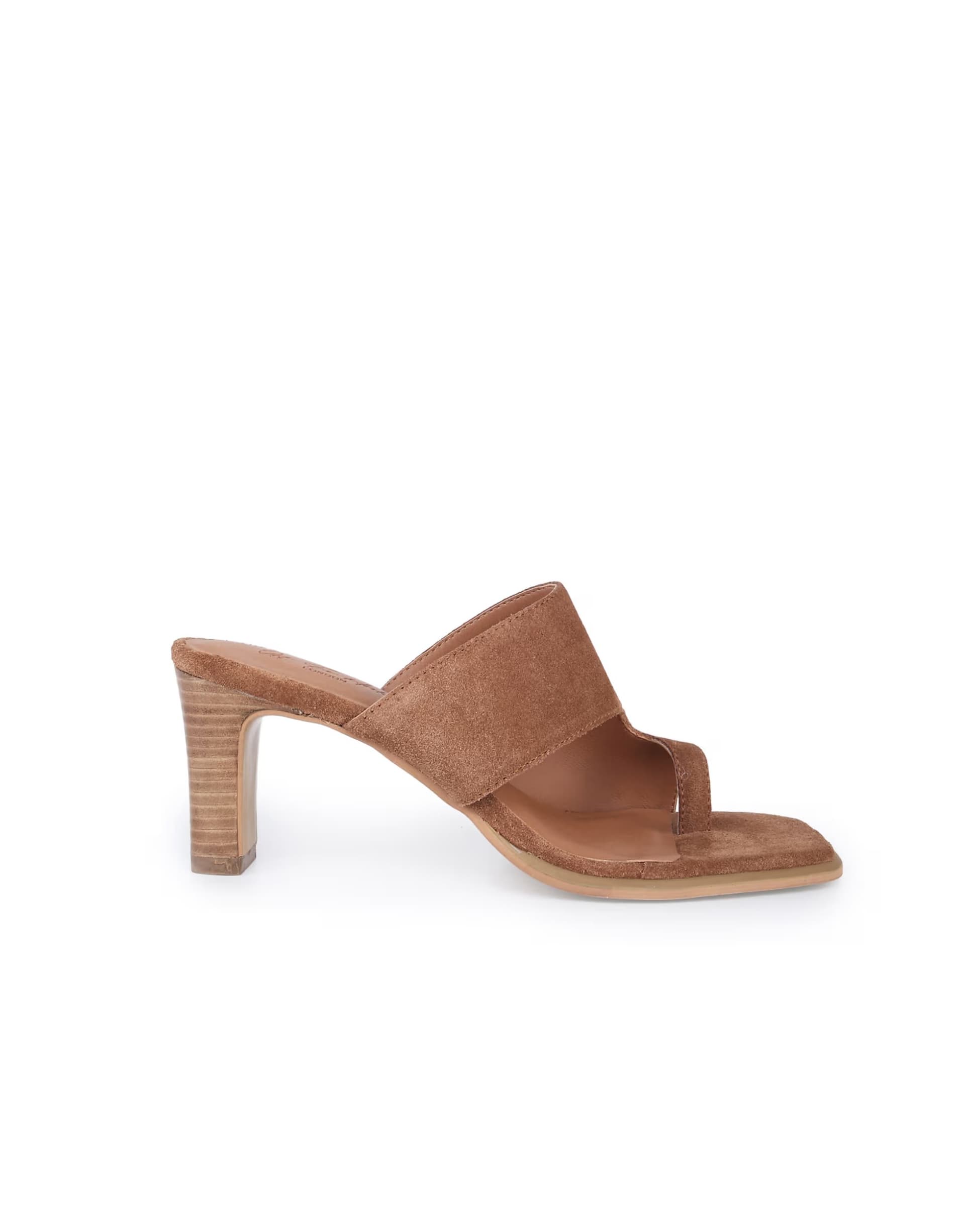 ASOS Off The Hook Karla suede leather toe loop block heel mule sandals in cognac