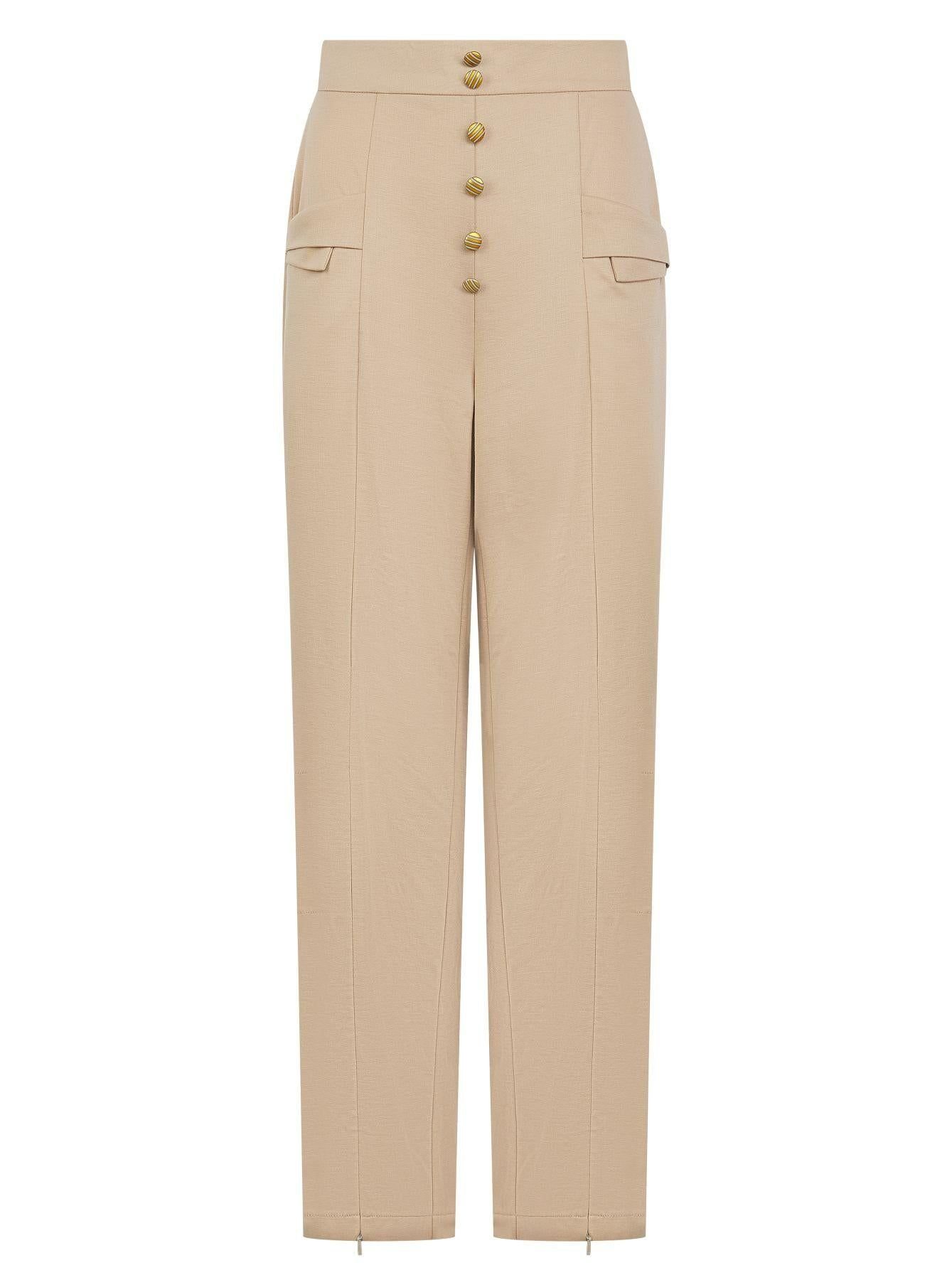 K-Win London K-Win London Women's Elegant High-Waist Wide leg Trousers with Adjustable Slits in Cream - 2