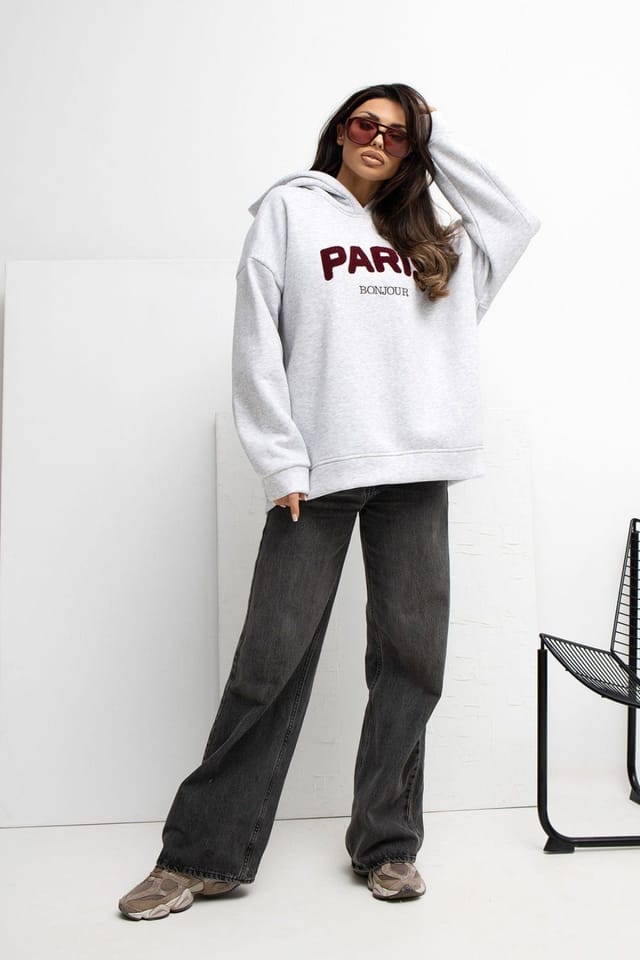 Love Lace Love Lace Women's Hooded Cotton Blend Sweatshirt in Grey - 2