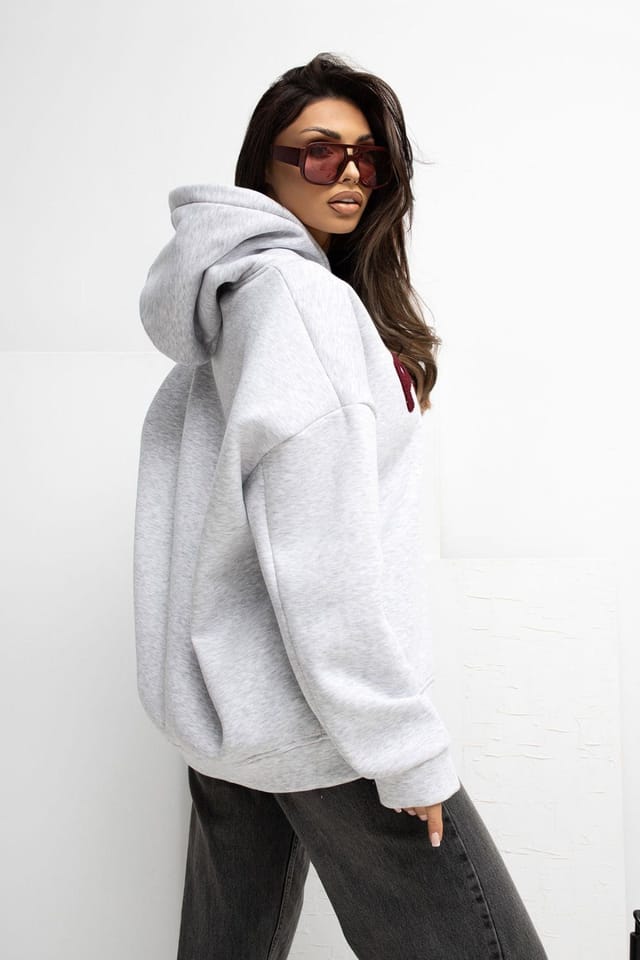 Love Lace Love Lace Women's Hooded Cotton Blend Sweatshirt in Grey - 3