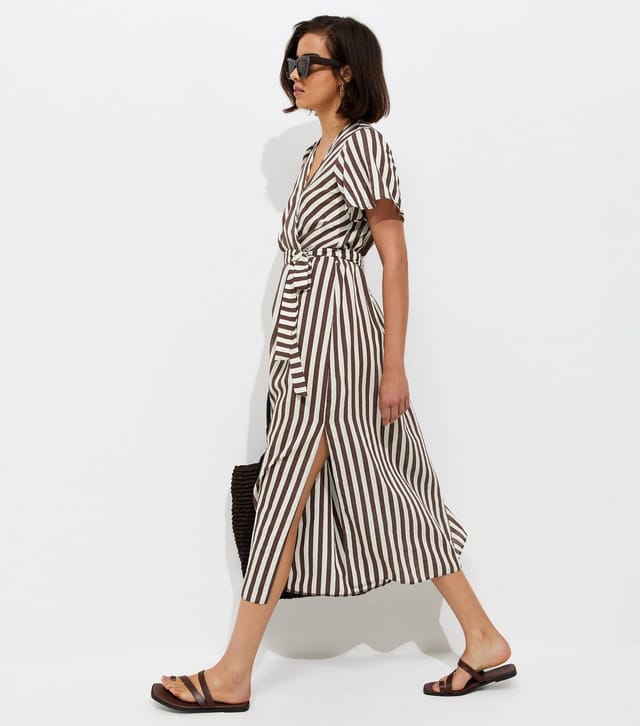 New Look Women's Brown Striped Wrap Midi Dress New Look - 2