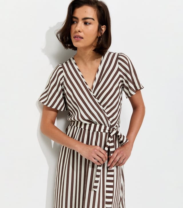New Look Women's Brown Striped Wrap Midi Dress New Look - 3