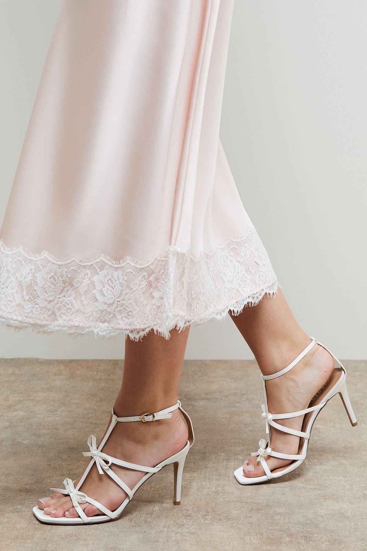 Oasis Oasis Ivory Satin Bow Strappy High Stiletto Sandals