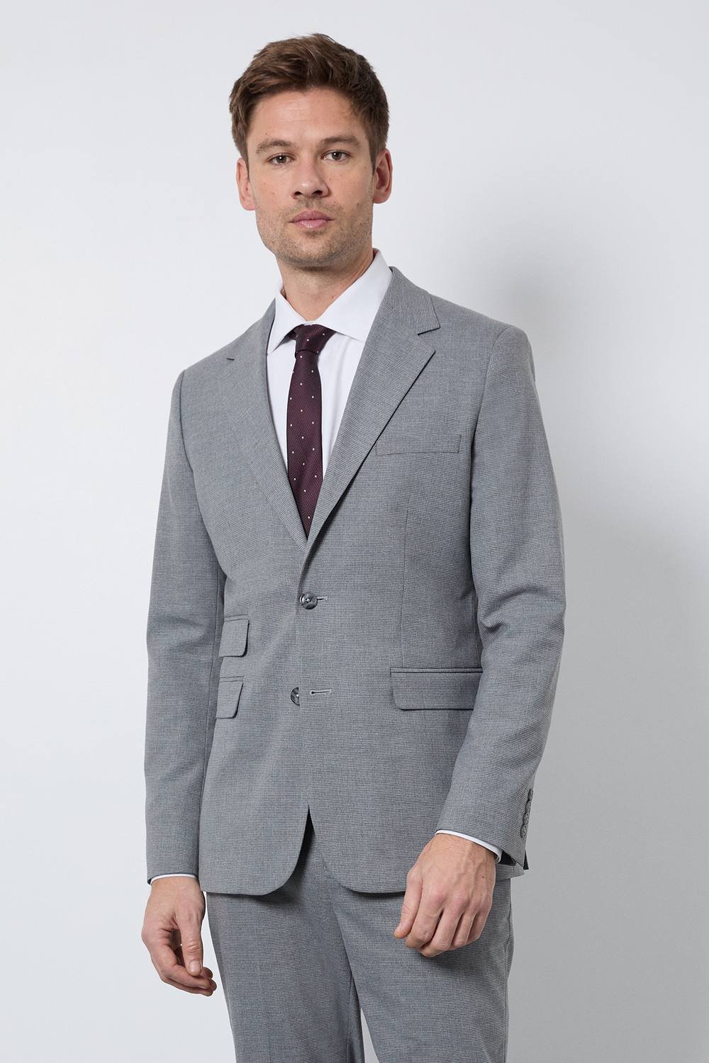 Burton Burton Men's Mid Grey Puppytooth Slim Fit Suit Jacket - 2