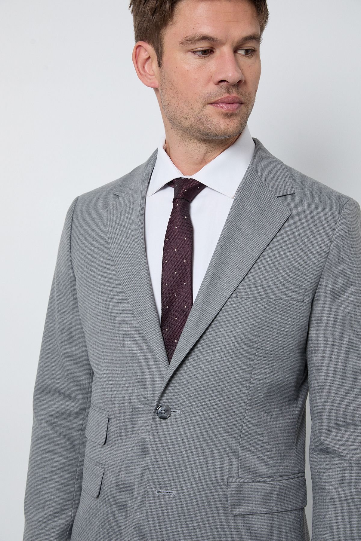Burton Burton Men's Mid Grey Puppytooth Slim Fit Suit Jacket - 3
