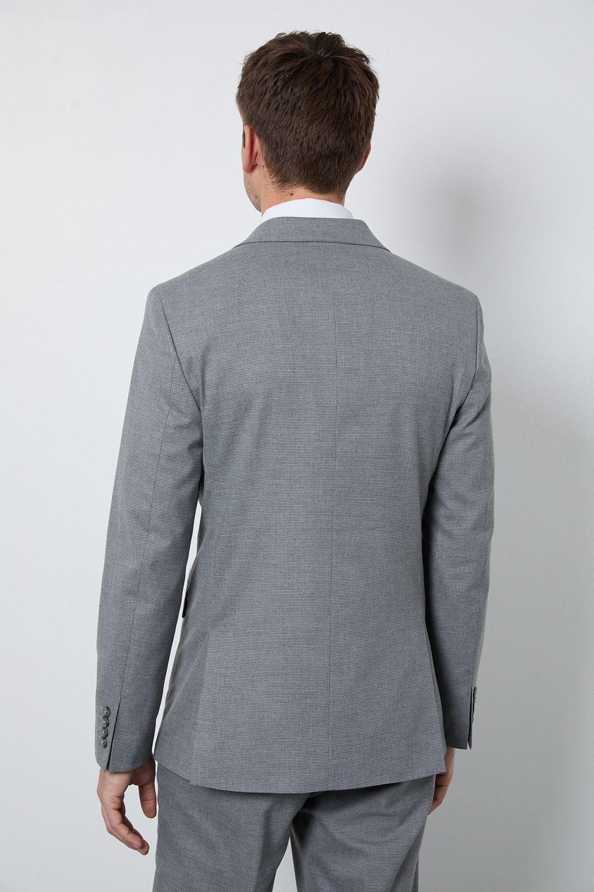 Burton Burton Men's Mid Grey Puppytooth Slim Fit Suit Jacket - 4