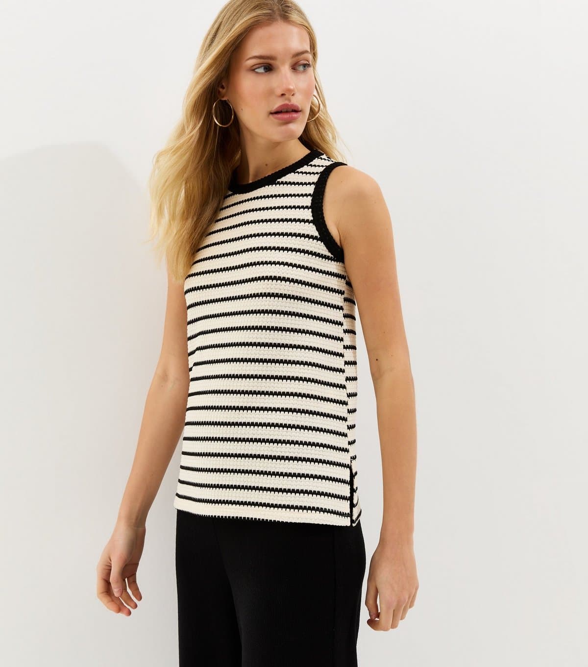 New Look Women's Off White Striped Soft Touch Textured Vest New Look