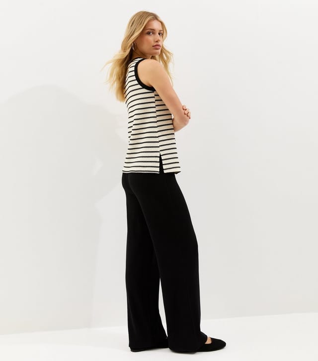 New Look Women's Off White Striped Soft Touch Textured Vest New Look - 3
