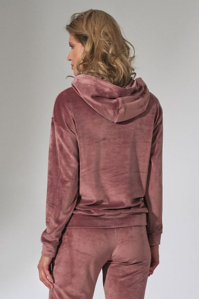 Love Lace Love Lace Women's Velour Hoodie With Stand Up Loose Collar in Pink - 3