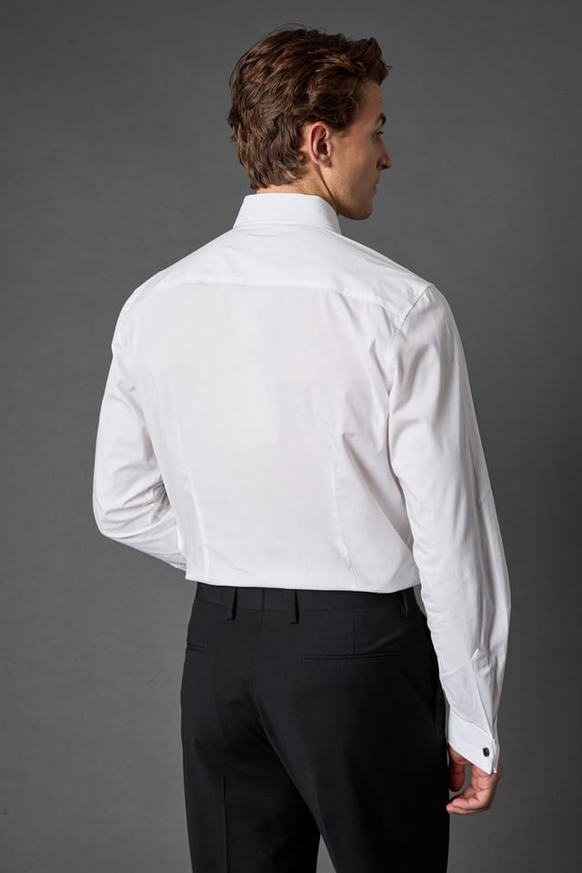 Burton Burton Men's White Pleat Front Tailored Fit Long Sleeve Dress Shirt - 3