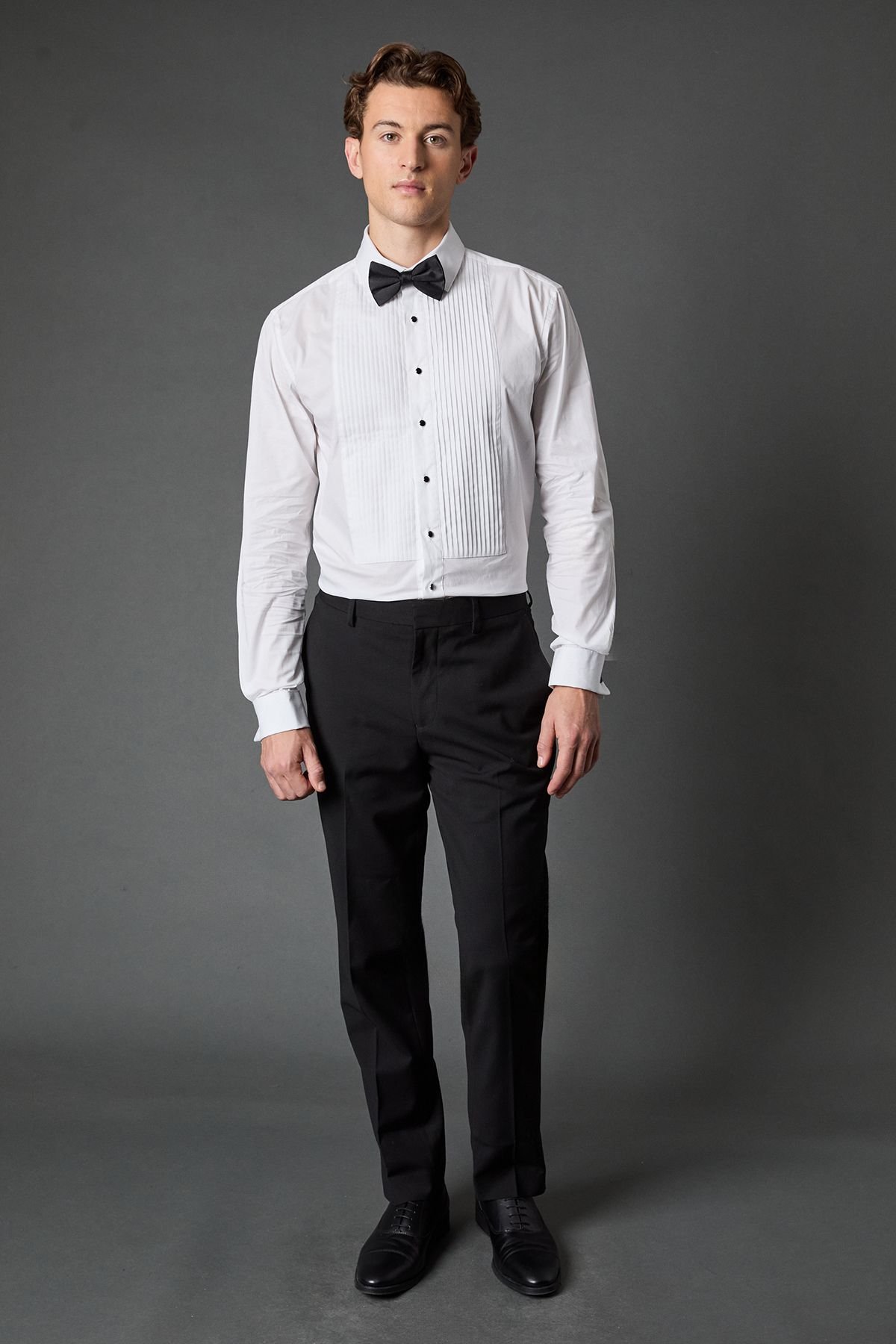 Burton Burton Men's White Pleat Front Tailored Fit Long Sleeve Dress Shirt - 4