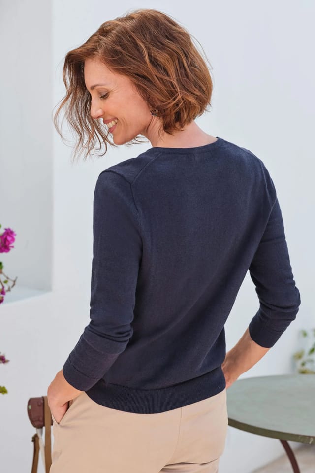 WoolOvers WoolOvers Women's Cashmere & Merino V Neck Jumper Womens in Navy - 2