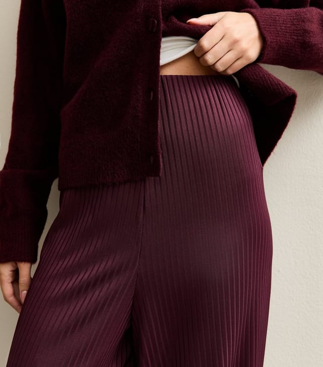 New Look Women's Dark Burgundy Ribbed Wide Leg Trousers New Look - 2