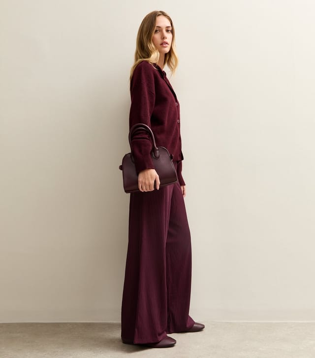 New Look Women's Dark Burgundy Ribbed Wide Leg Trousers New Look - 3