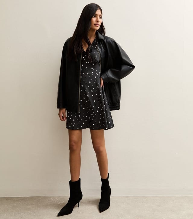 New Look Women's Black Star Bow Long Sleeve A-line Mini Dress New Look - 2