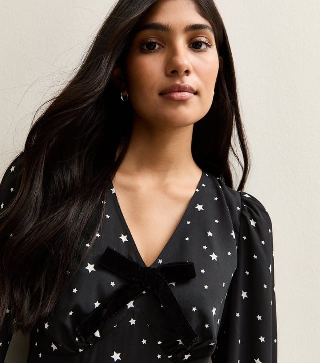 New Look Women's Black Star Bow Long Sleeve A-line Mini Dress New Look - 3