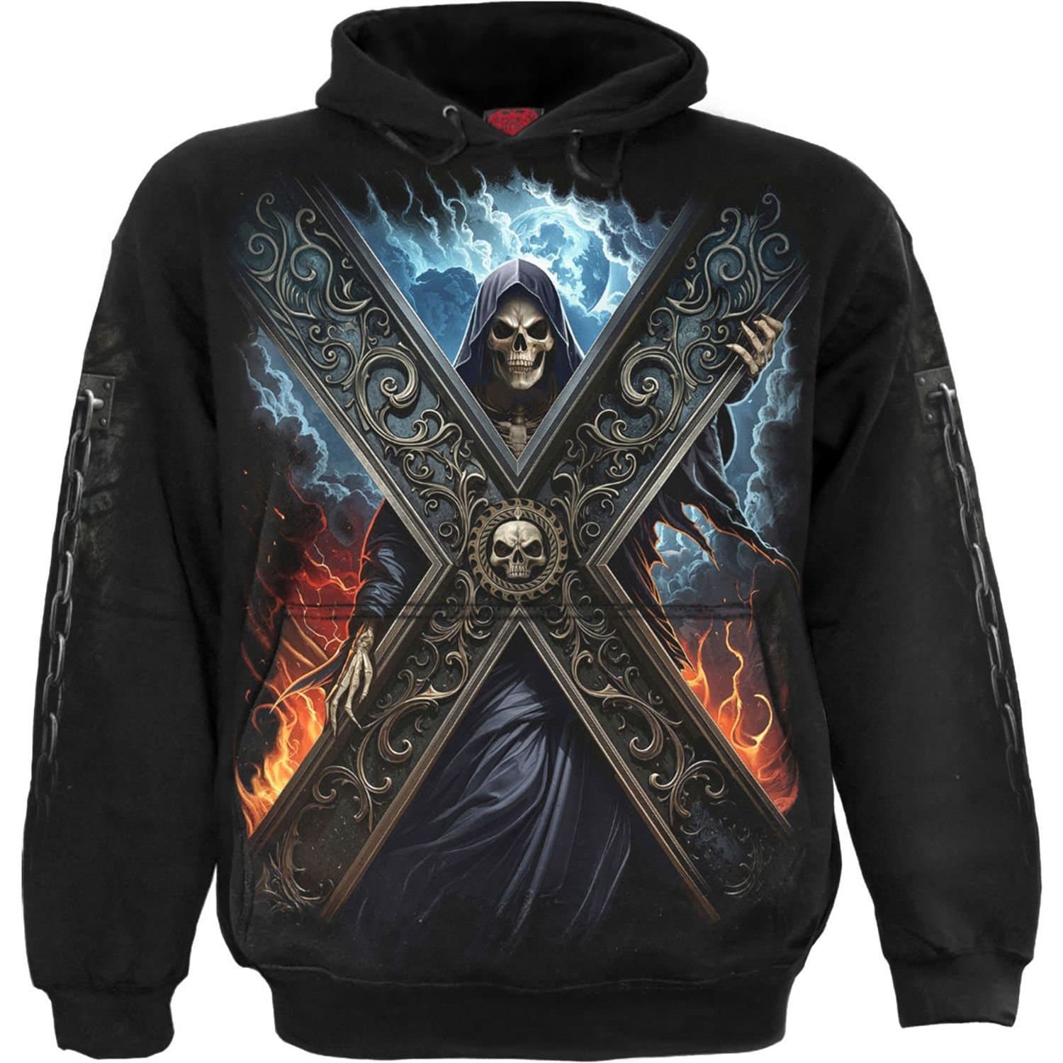 Spiral Spiral Men's Crossed Over Back & Sleeve Print Hoodie in Black