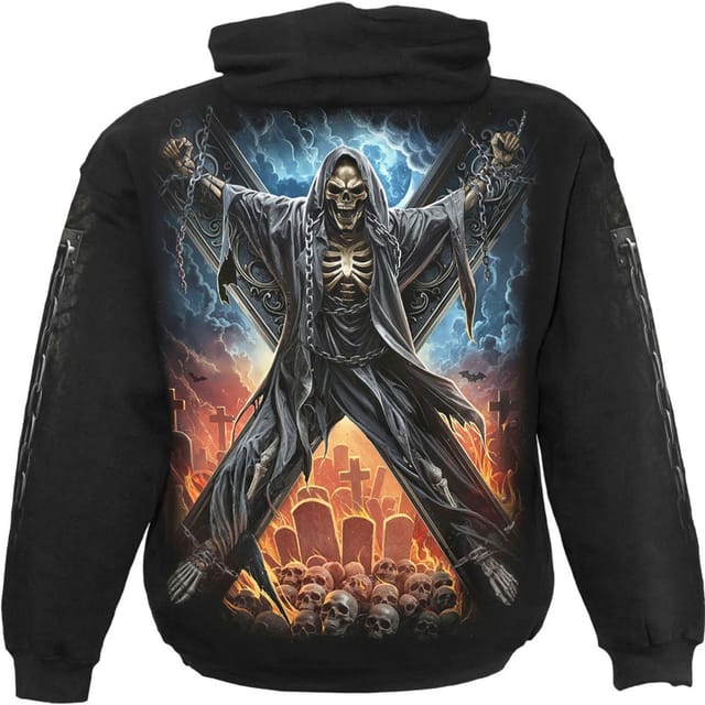 Spiral Spiral Men's Crossed Over Back & Sleeve Print Hoodie in Black - 2