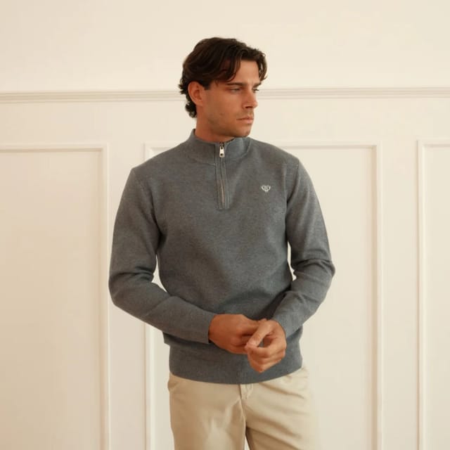 Walker & Hunt Walker & Hunt Men's Huxley Quarter Zip in Blue - 3