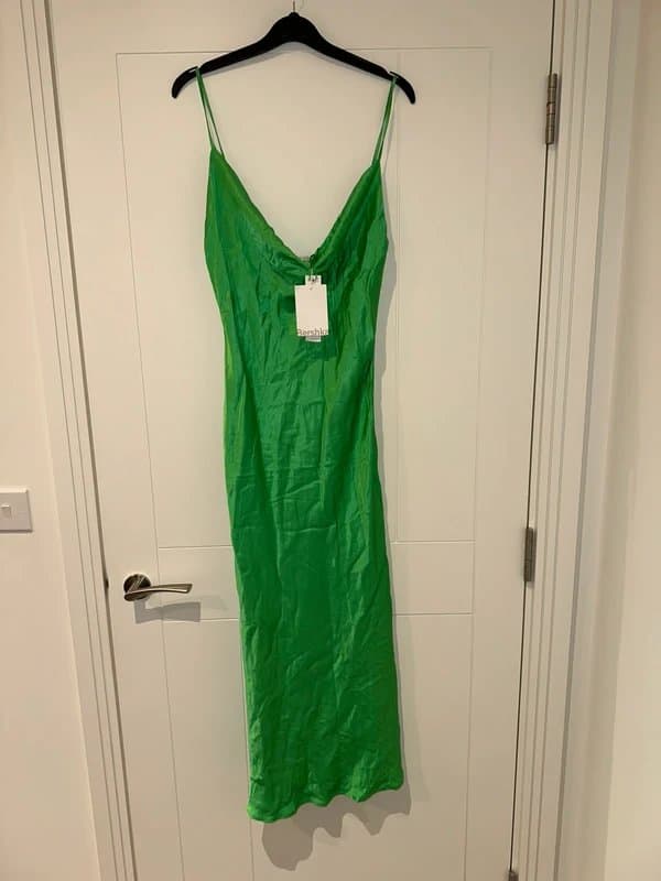 Bershka Satin midi green dress