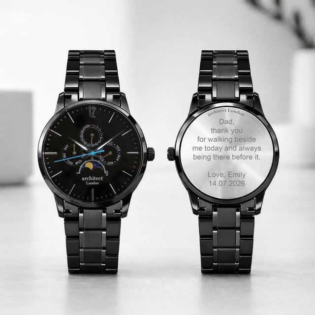 Wear We Met Wear We Met Men's Personalised Architect London Apollo Watch - Engraved in Black - 2