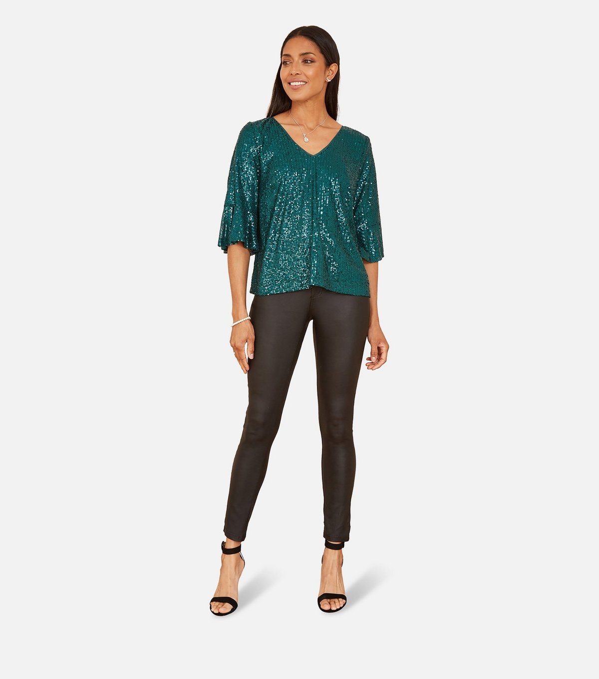 Yumi Women's Green Sequin Top Yumi New Look - 2