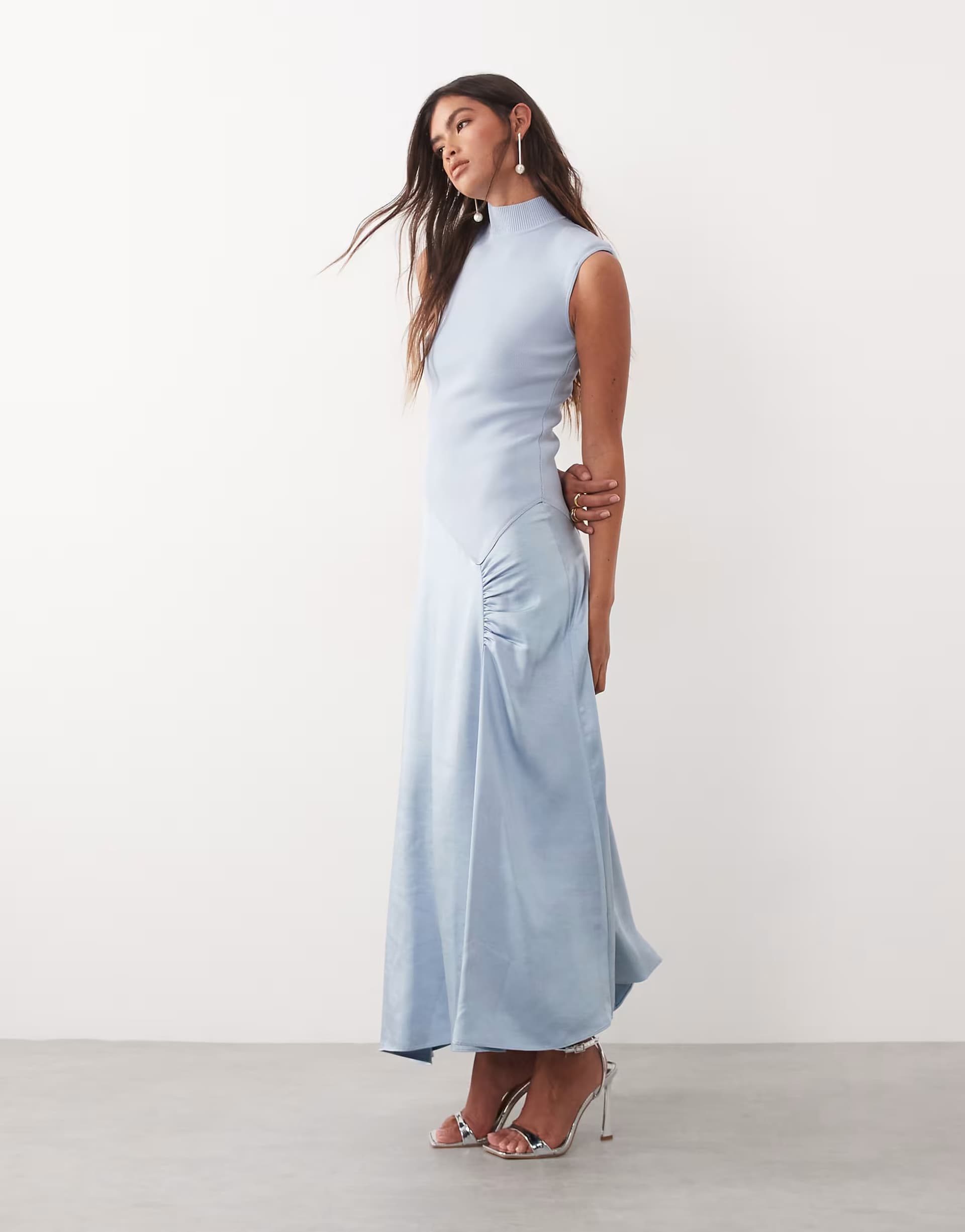 ASOS ARRANGE sleeveless hybrid knit maxi dress with ruched skirt in blue
