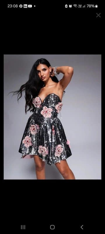 ASOS asos luxe silver sequin bandeau mini with flowers. Brand new with tags-RRP £225, never worn