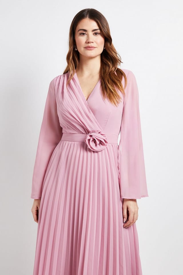 Wallis Wallis Women's Cape Sleeve Pleated Corsage Midi Dress in Blush - 2