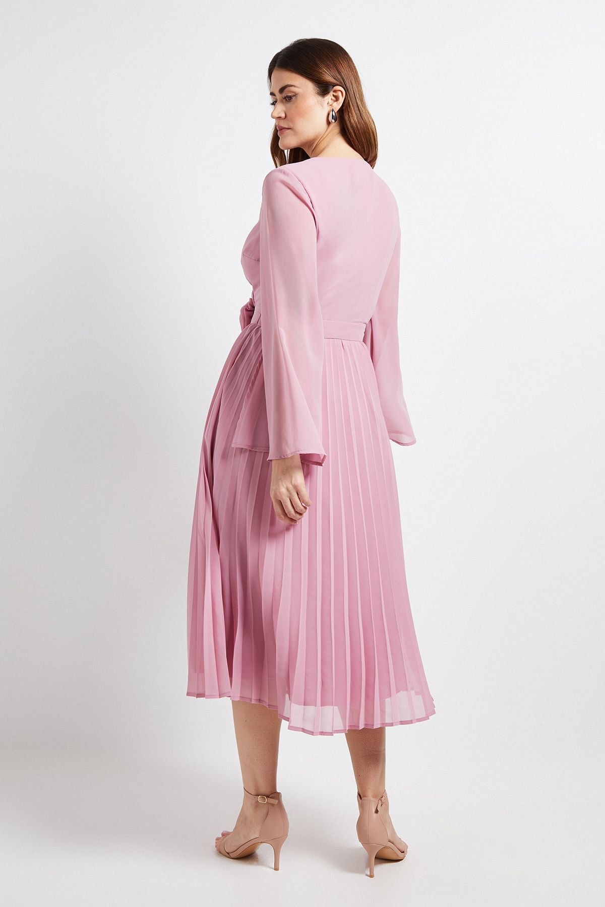 Wallis Wallis Women's Cape Sleeve Pleated Corsage Midi Dress in Blush - 3