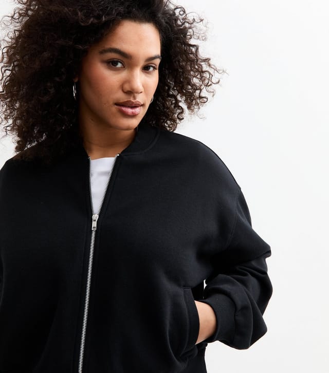 New Look Women's Plus Size Black Zip Up Cropped Bomber Jacket Curves New Look - 2