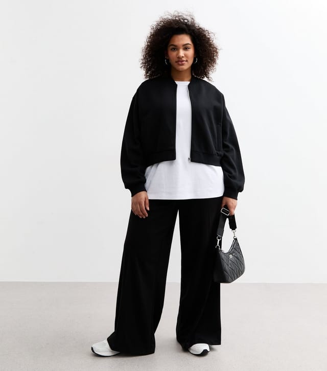 New Look Women's Plus Size Black Zip Up Cropped Bomber Jacket Curves New Look - 3