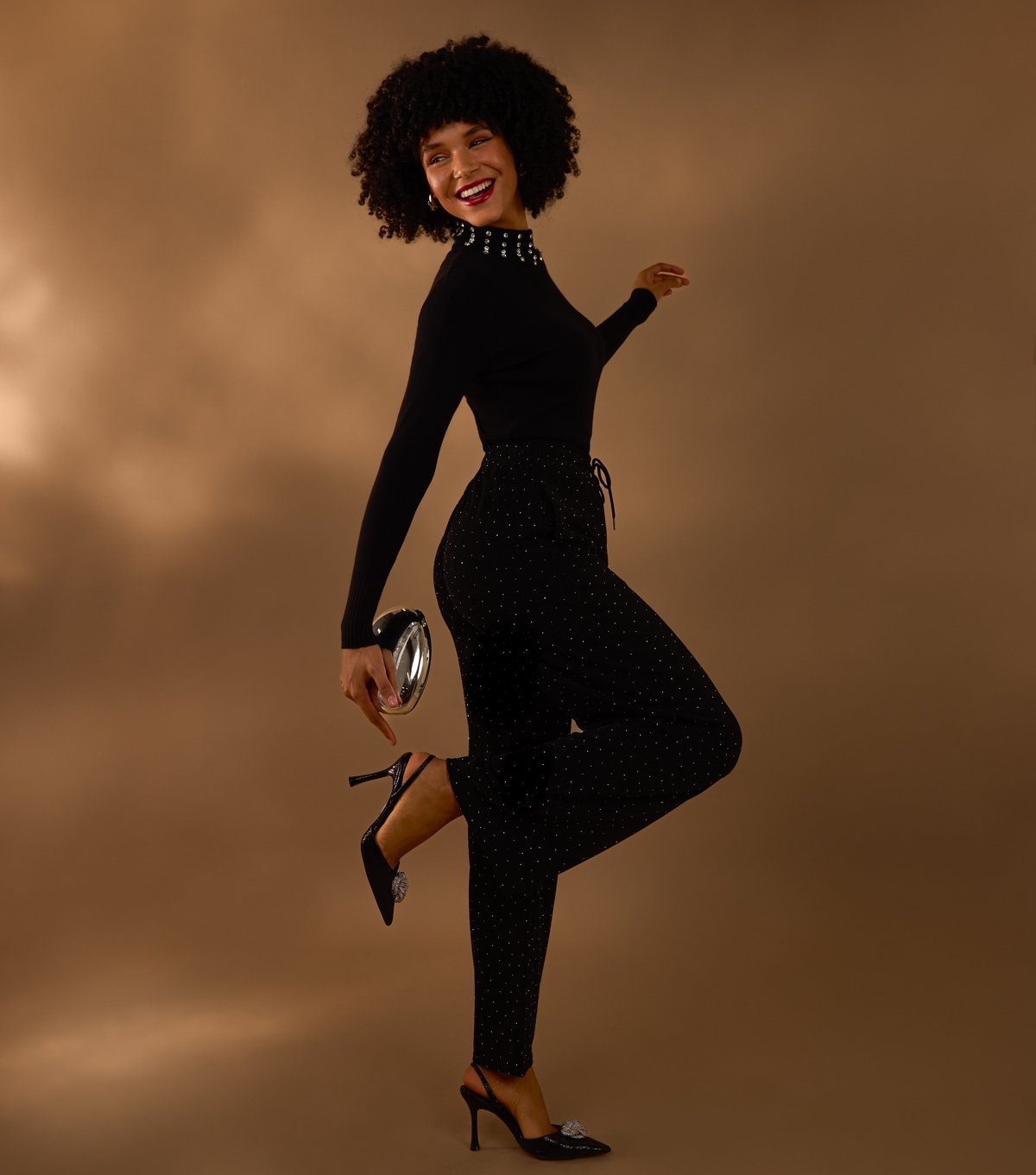 Blue Vanilla Women's Black Diamante Embellished Trousers Blue Vanilla New Look - 2