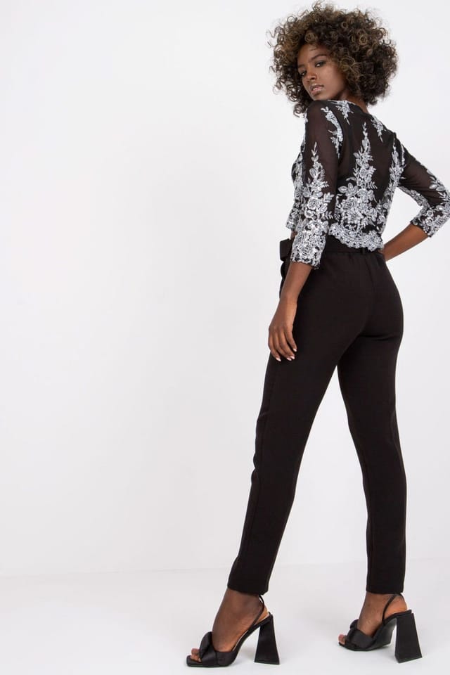 Love Lace Love Lace Women's High Waisted Zip Button Pants with Pockets Belt in Black - 3