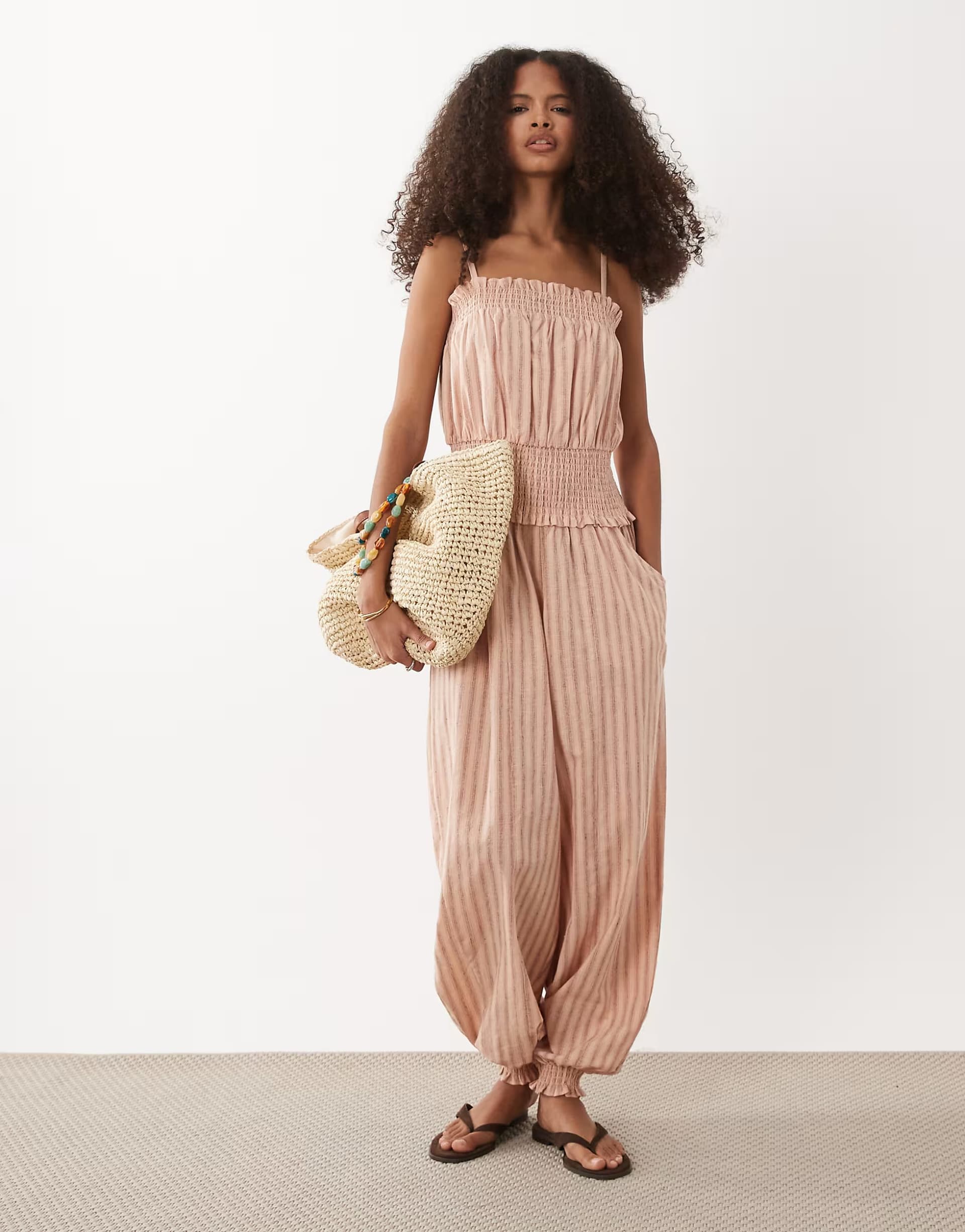 ASOS ASOS DESIGN barrel leg jumpsuit in pink stripe