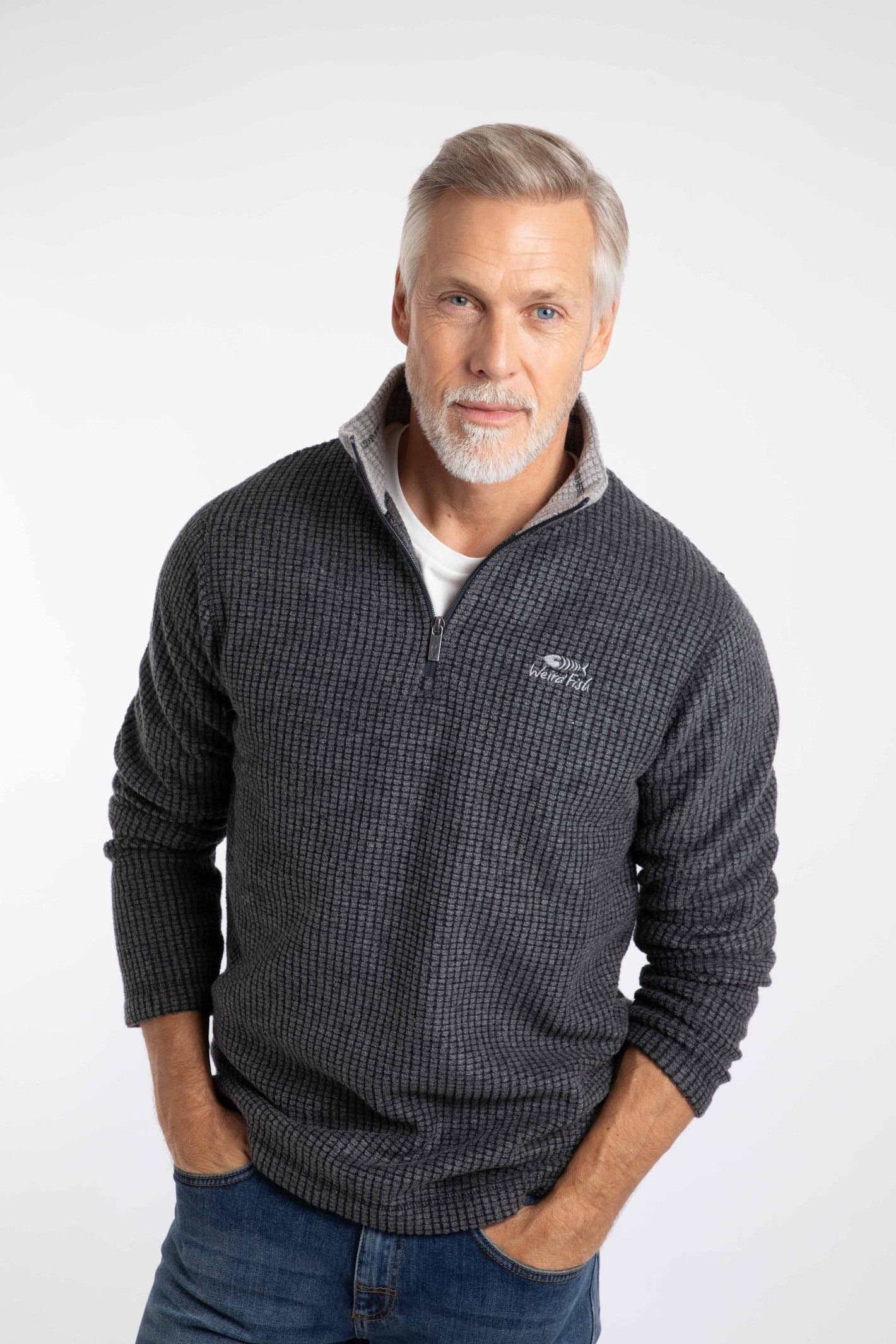 Weird Fish Weird Fish Men's Newark 1/4 Zip Grid Fleece in Jet Black