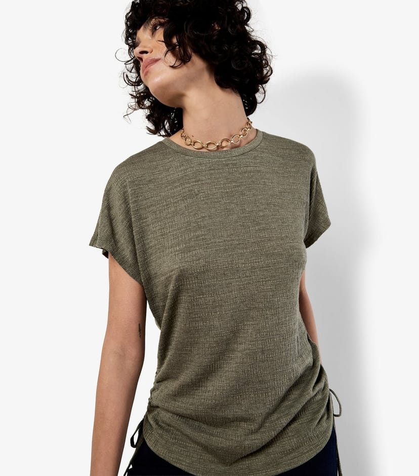 Apricot Women's Dark Khaki Textured Ruched Seam T-Shirt Apricot New Look - 1