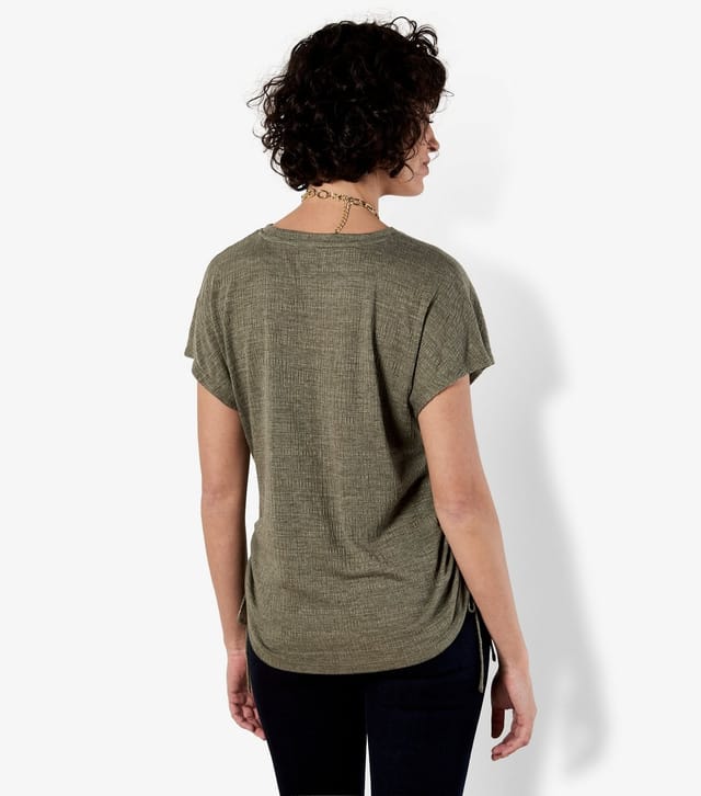 Apricot Women's Dark Khaki Textured Ruched Seam T-Shirt Apricot New Look - 3