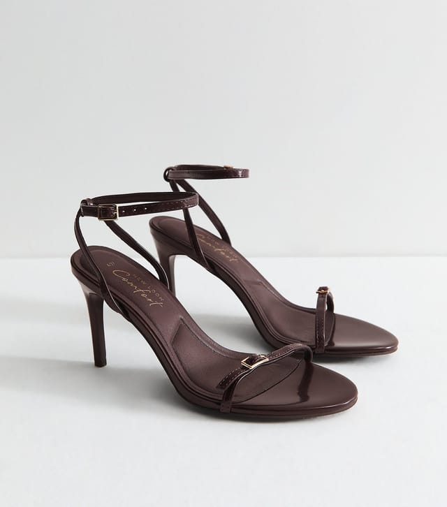 New Look Women's Dark Burgundy Faux Leather Buckle Strap Stiletto Sandals Vegan New Look - 2
