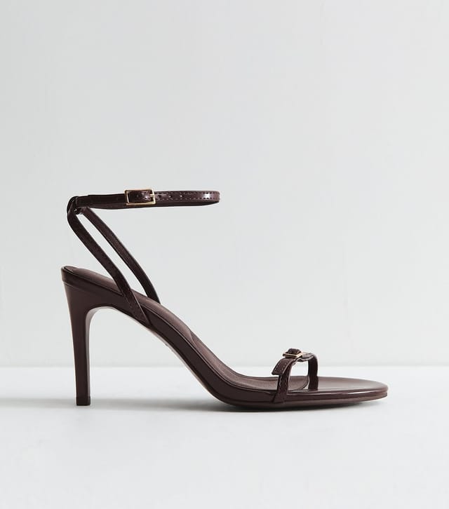 New Look Women's Dark Burgundy Faux Leather Buckle Strap Stiletto Sandals Vegan New Look - 3
