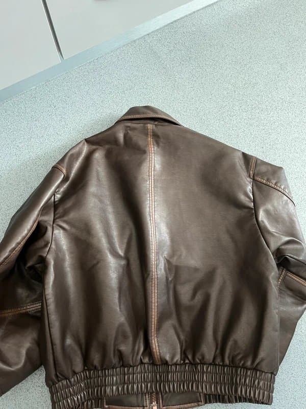 Bershka Bershka brown faux leather jacket cropped size medium